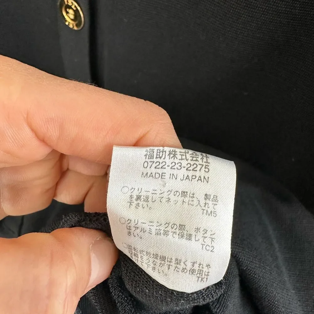 YSL Vintage Black Wool Cardigan Dress 3/4 Sleeve Large Gold Buttons Size M - Picture 13 of 14